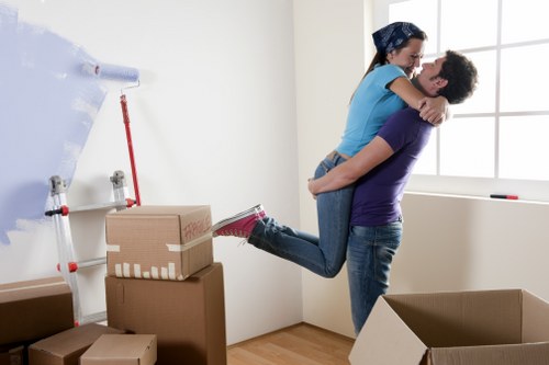 Packed moving boxes ready for house removals in Collierrow